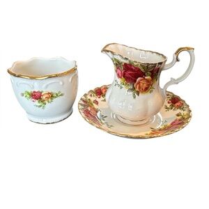 3-pcs Royal Albert Old Country Roses Orphaned Saucer,creamer & candle holder